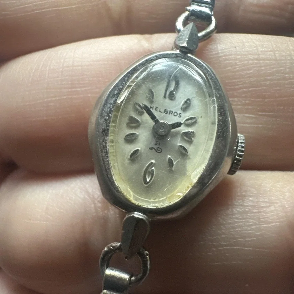 Working Vintage HELBROS Silver 21 jewels Manual Wind Ladies Watch 17mm‎ Fit 6.5